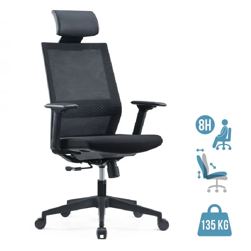 Fauteuil de bureau – accoudoirs réglables – appuie-tête – noir