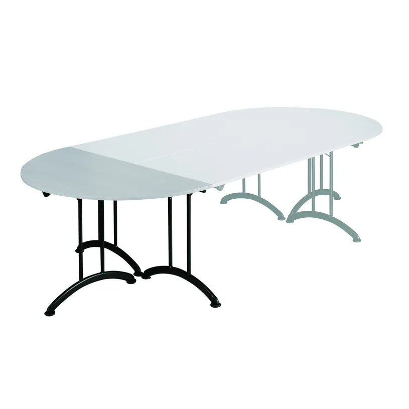 Table de réunion pliante – demi-ronde – L140 x H74 x P70 cm – gris/noir